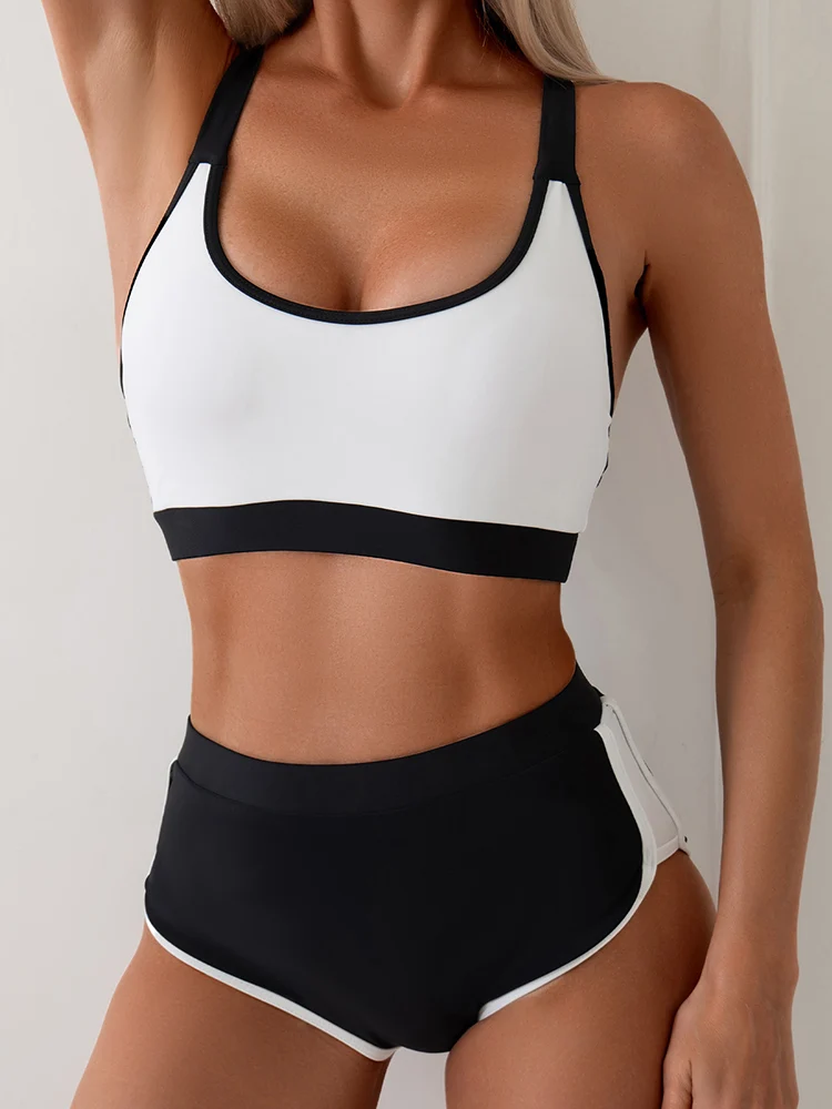 

2200, двухсекционное бикини с высокой талией, сексуальный женский купальник на бретельках, плотный лоскутный купальник, летний пляжный купальный костюм с открытой спиной и пуш-ап