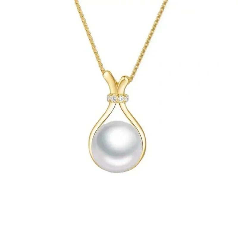 Hot-Seller Gold Knotted Pouch Shape Pendant Necklace Single Large Luster Pearl CZ Slim Chain Elegant Collar Jewelry For Women