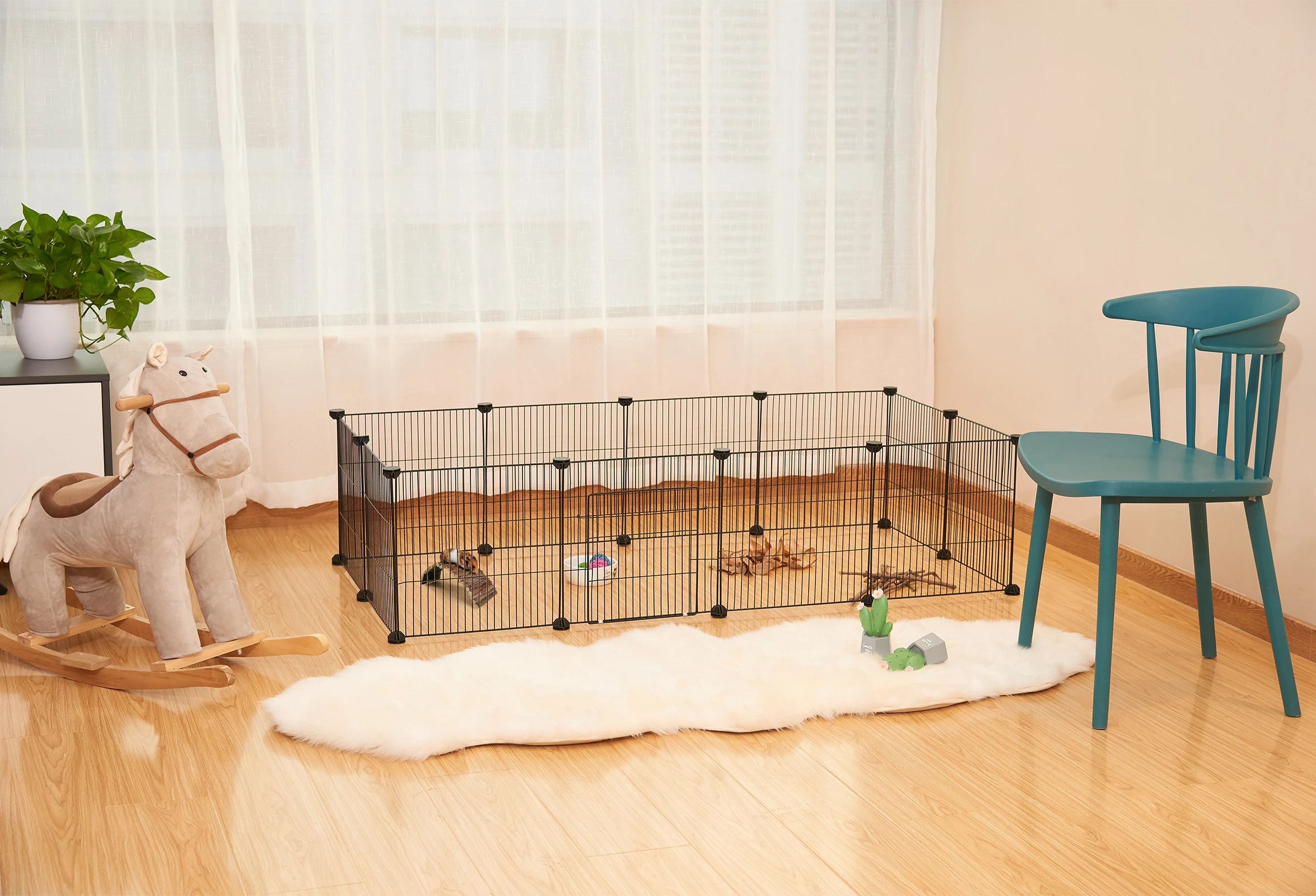 EUGAD DIY Haustierzaun, faltbarer Hundekäfig, Schlaf- und Spielhaus für Welpen, Kaninchen, Meerschweinchen, Hunde, Katzen, für Training und Freilauf im Freien – Detail 17