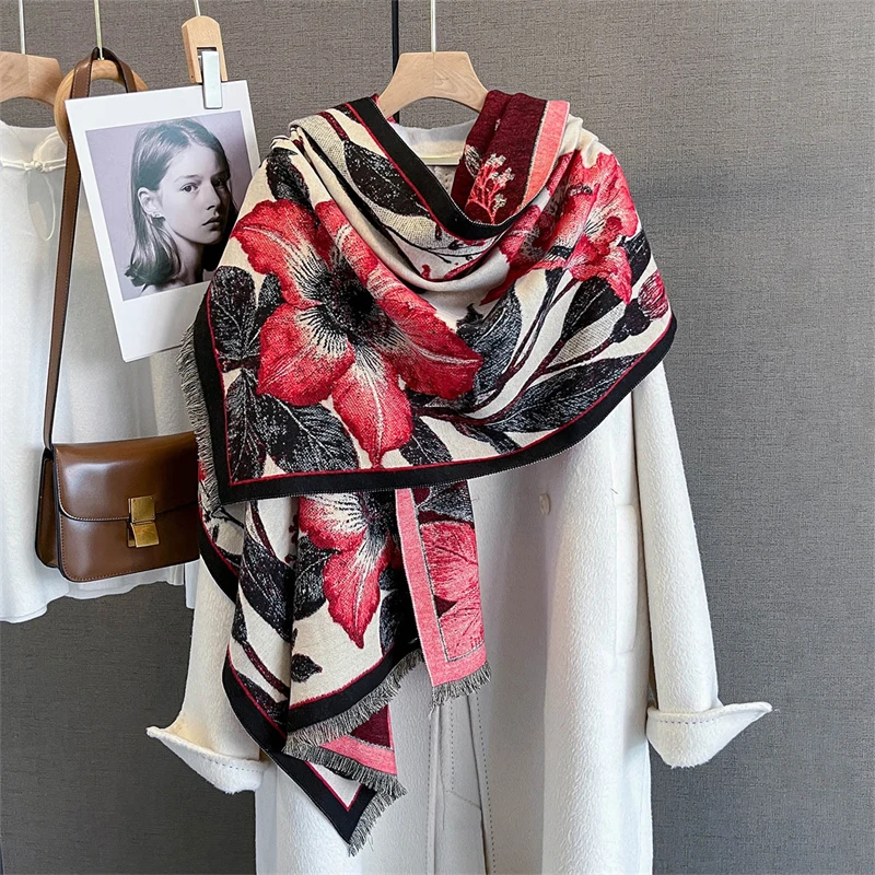 

Luxury Winter Print Scarf for Women Cashmere Warm Pashmina Foulard Female Shawls Wraps Thick Soft Bufanda Scarves Stole Blanket