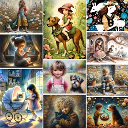 Kid Animal Printed Cross Stitch DIY Embroidery Full Kit DMC Threads Craft Knitting Needlework Painting Sales Needle Home Decor