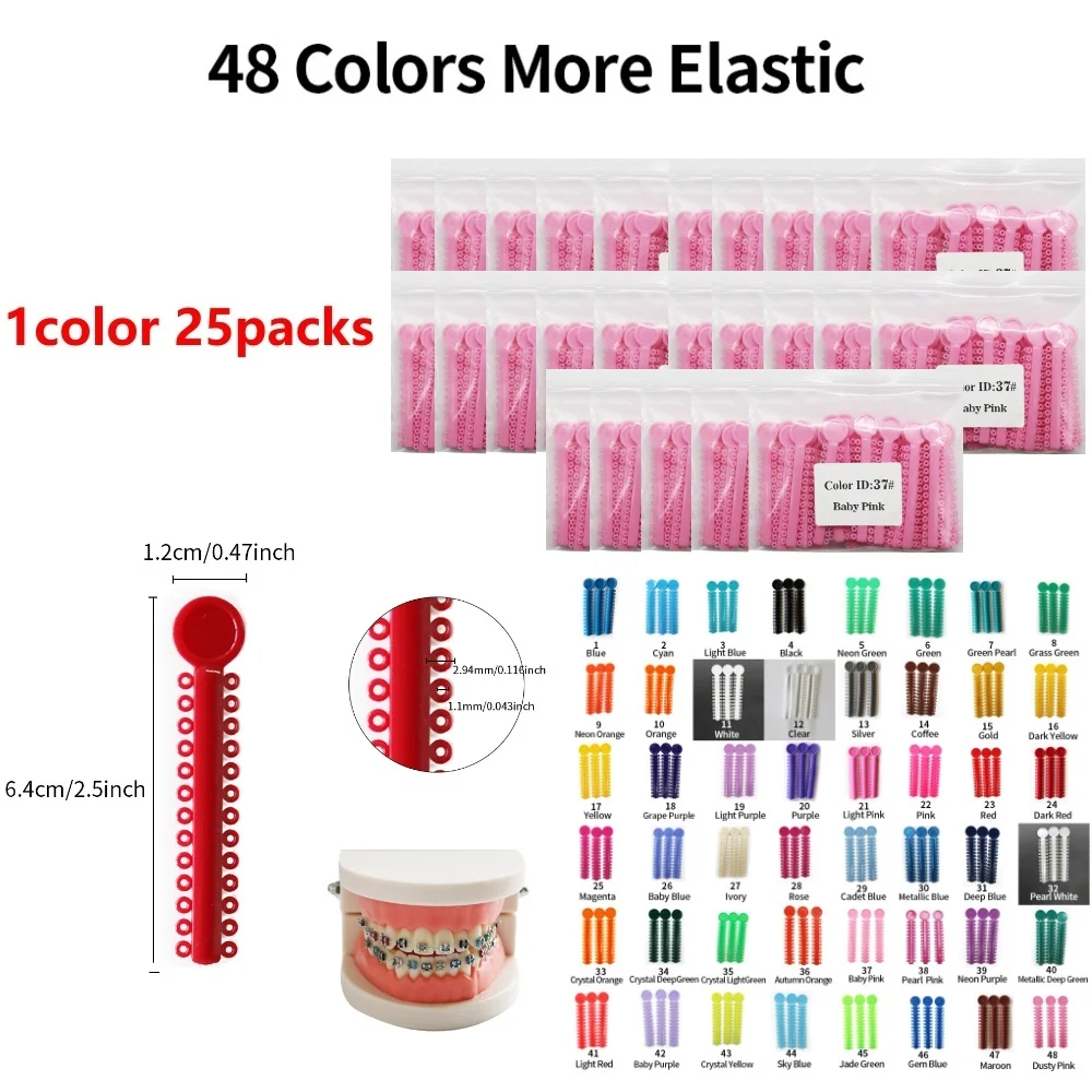 HRRS 25Packs More Elastic 40Sticks 1040Pcs O Type Dental Latex-Free Rubber Ligature Tie for Orthodontic