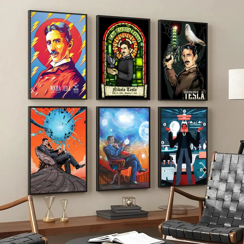 World Famous People Nikola Tesla-T Poster Decorative Wall Art Stickers Mural For Home Living Room Hallway Decor Gift