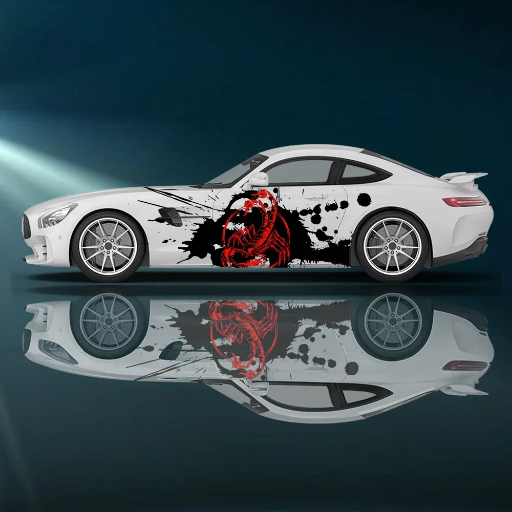 Red Scorpion Black Splash Decoration Car Side Sticker Vinyl Self-adhesive Paper Motorsport Paint Decal Suitable for Truck Suv