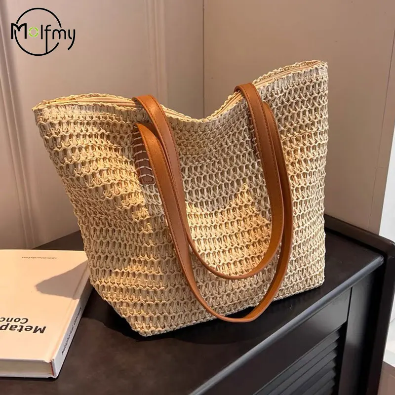 

Women's Bags Large Capacity Shoulder Bag Summer Straw Woven Basket Handbag Fashion Female Luxury Designer Beach Bag Bali Shopper