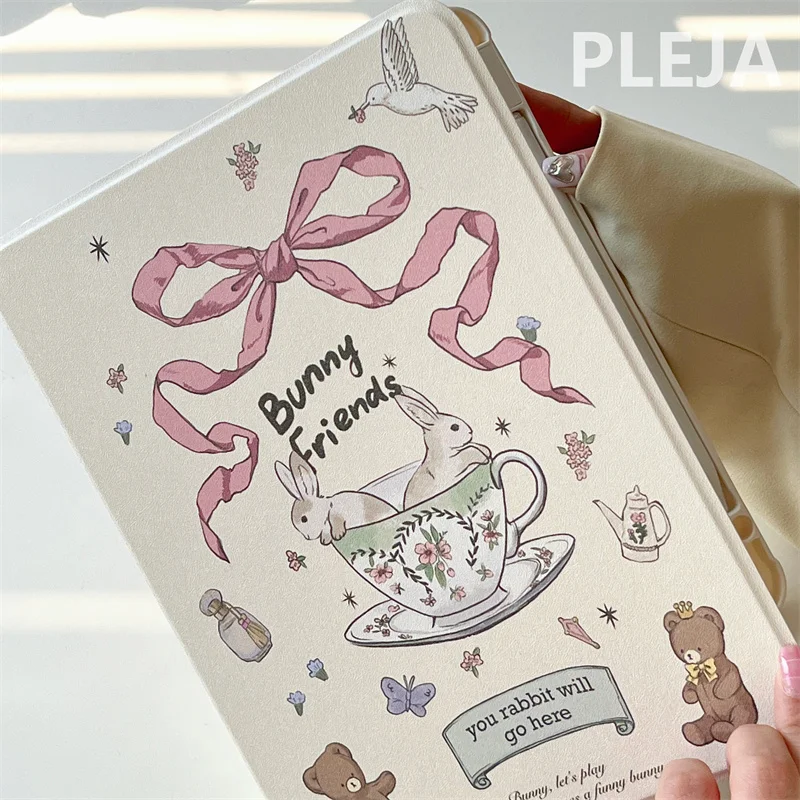 Cute Bow Rabbit Case dla iPad 10th Gen Air 5/4 10.9 Pro 12.9 2022 9.7/10.5/mini 6 11 cali 2021 okładka z uchwytem na ołówek