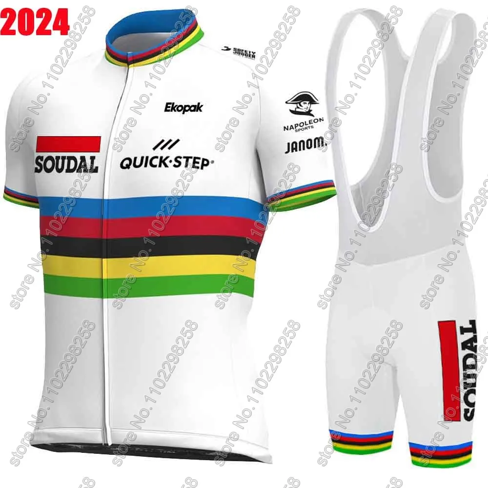 Soudal Quick Step 2024 maglia da ciclismo World Champion Set uomo francia Tour abbigliamento da ciclismo tuta da bici da strada tuta da bicicletta