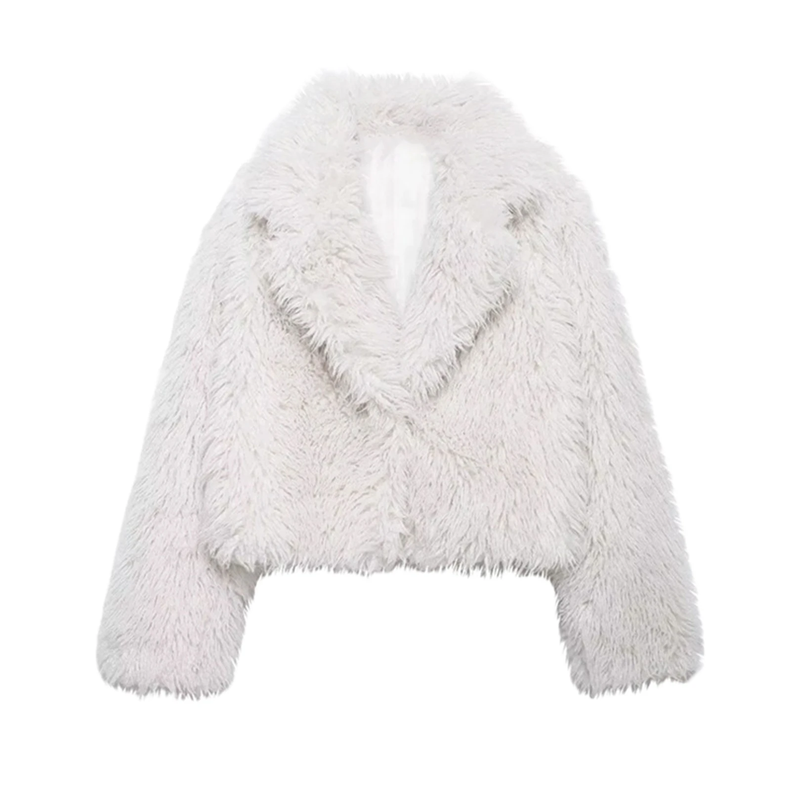 Lisa Colly femmes hiver à manches longues revers col moelleux fausse fourrure manteau veste courte fourrure Shaggy Parka manteau