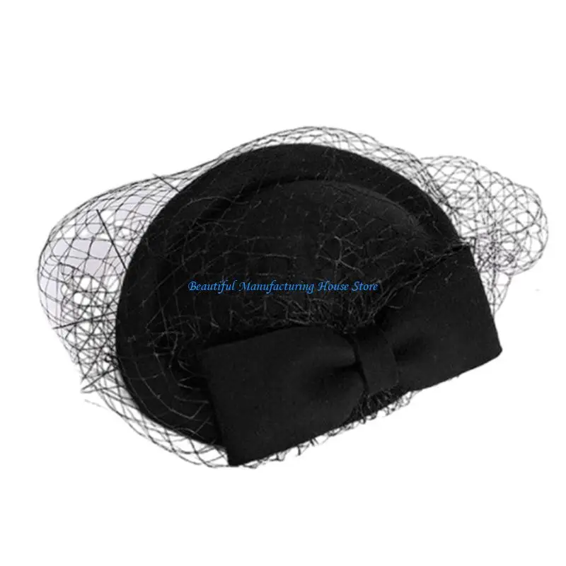 E56A Elegant Fascinator Hat Delicate Bowknot Clip Headwear for Girls Delicate Hair Accessories 1920s Barrettes