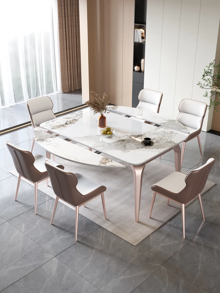 Italian light extravagant simple dining table modern foldable telescopic dining table can be rounded