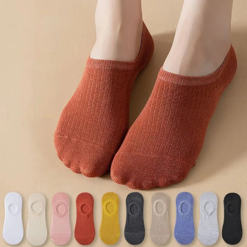10Pairs Women Summer Invisible Socks Thin Breathable Low Cut No Show Non Slip Silicone Strip Japanese Style Short