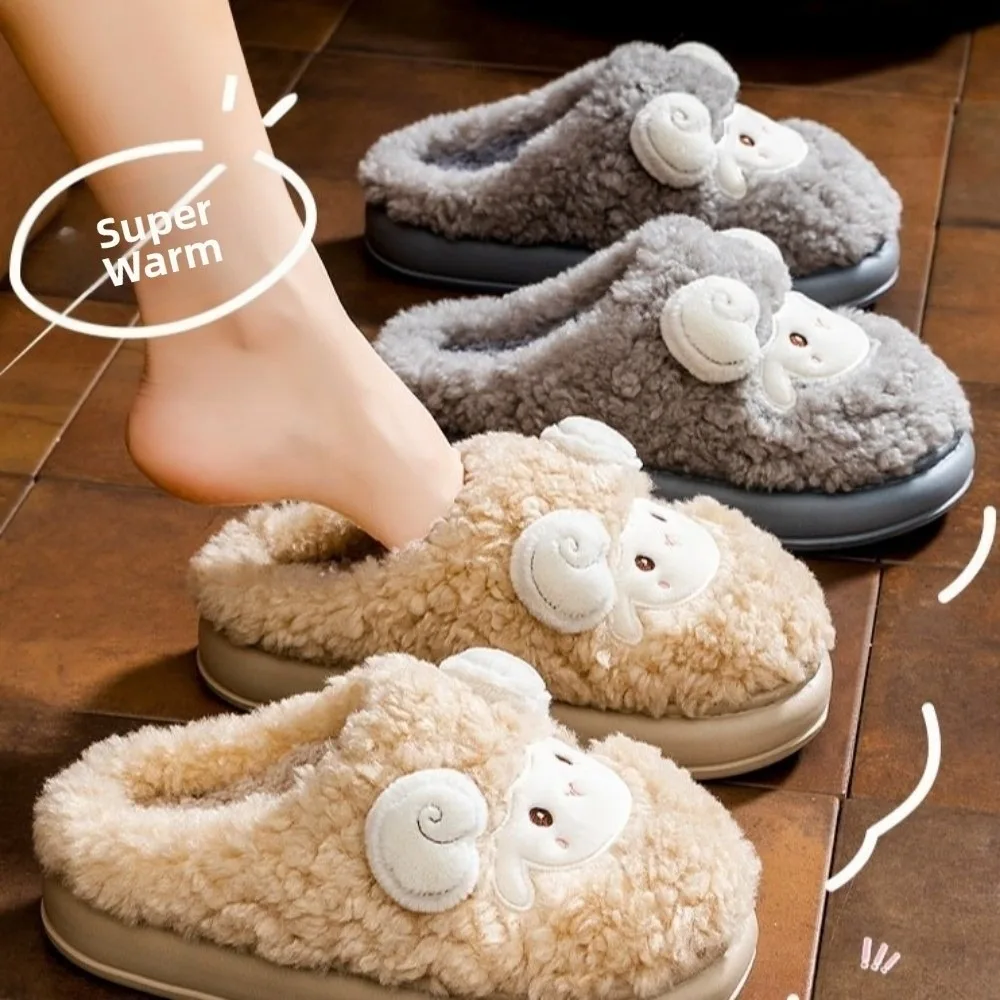 Goat Year Gifts Warm Women Plush Slippers Thick Sole Non Slip Fluffy Slipper Cartoon Sheep Autumn Winter Slippers Home