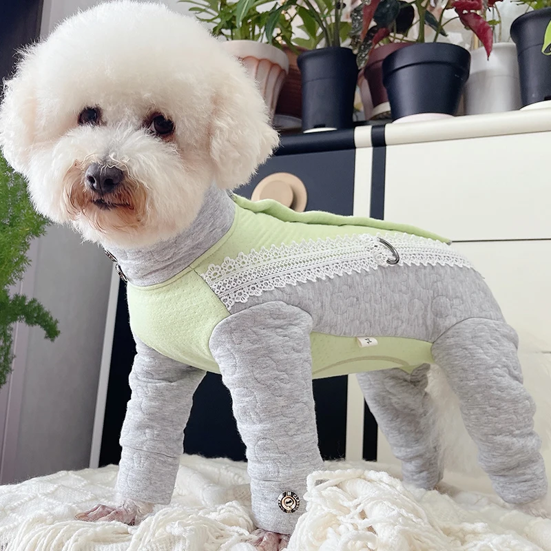 Pet Dog Jumpsuit Warm Thicken Pure Cotton Puppy Clothes High Neck Pajamas Protect Belly Overalls For Small Dogs Chihuahua Poodle