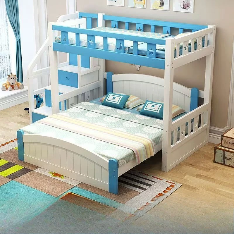 upper and lower beds, bunk beds, high and low small apartment type child and mother wooden beds, multi-functional combination
