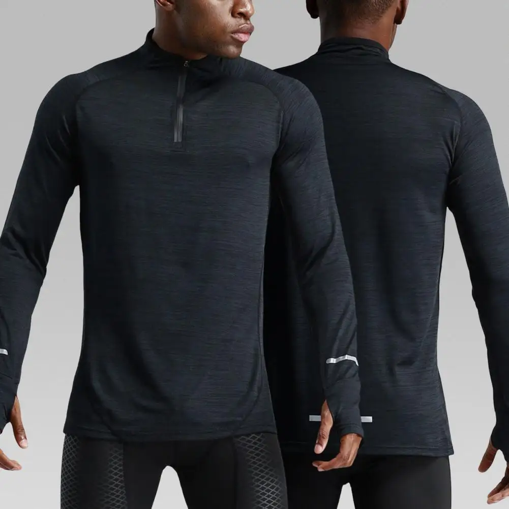 Mens Sports T-Shirt Sportswear Long Sleeve Running Gym Compression Shirt Half-zip Pullover Top Stand-up Collar Men Workout Tee