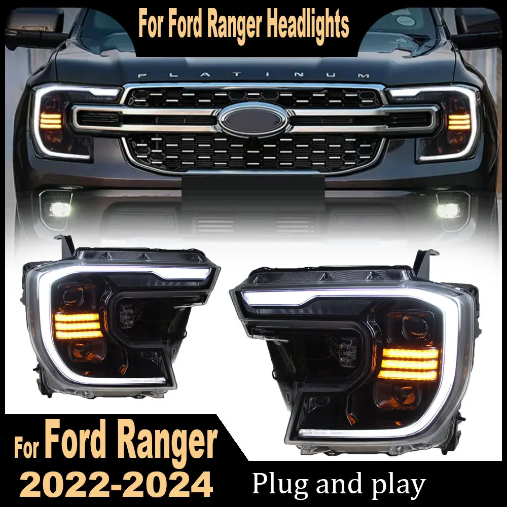 1 pair Car Headlights For Ford Ranger T9 2022 2023 2024 to new style full LED Auto Headlamp Assembly Projector Lens Accessories