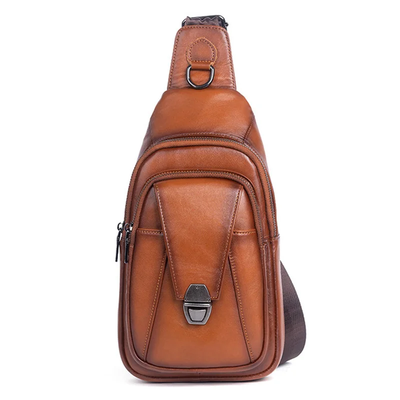 Männer Echt leder Cross Body Schulter Brusttasche Sling Rucksack Reise Retro echte Rindsleder männlich Cross body Messenger Rucksack