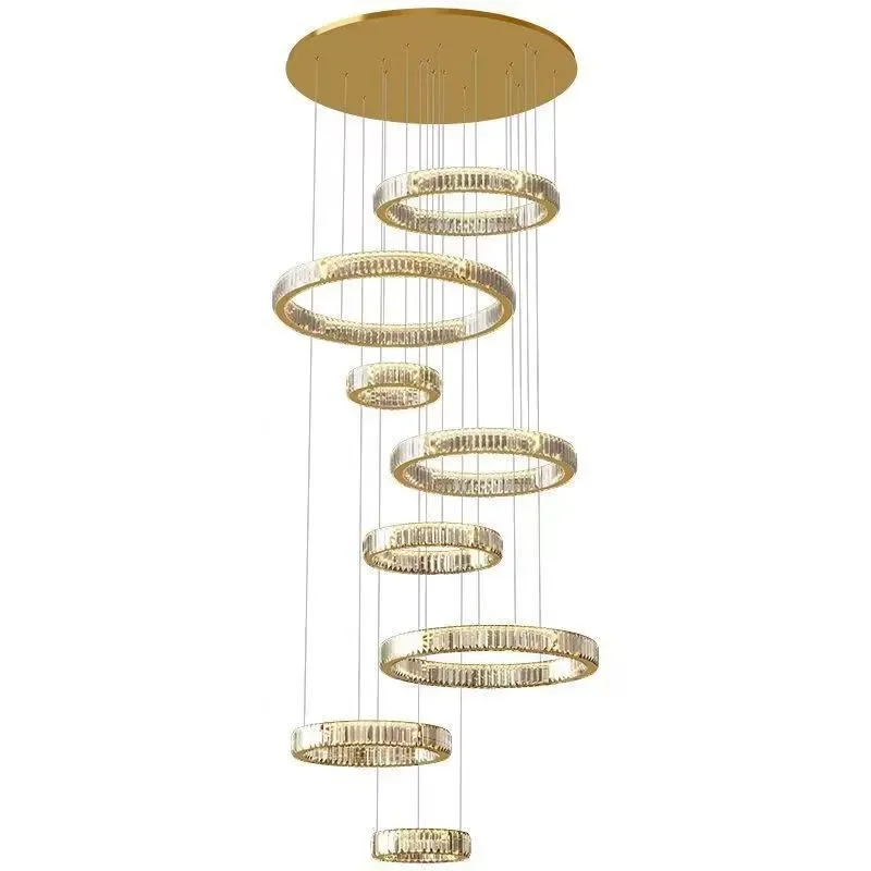 

Crystal lamp duplex building chandelier modern simple light luxury living room lamp building middle floor high staircase