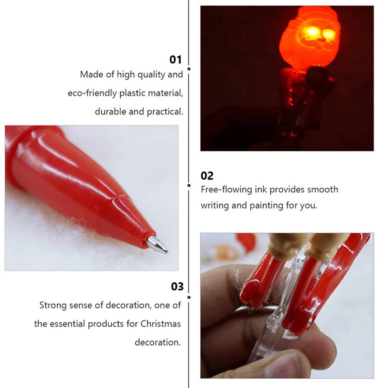 6Pcs Christmas Santa Claus Ballpoint Pens Funny Santa Claus Ballpoint Ink Pens LED Boxing Pens Punching Pens for Office Home