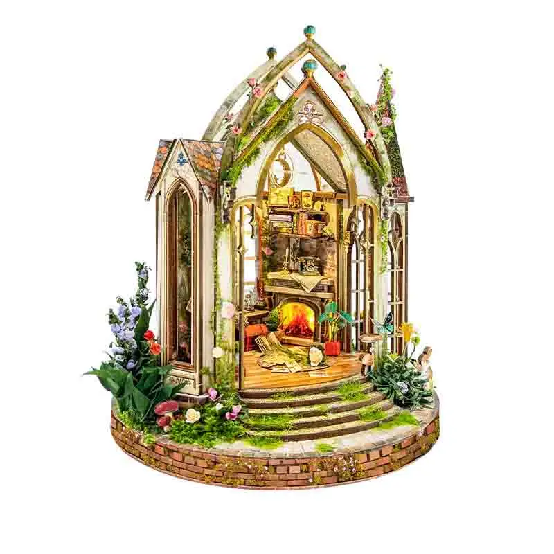 Nook per libri in legno fai-da-te Dreamland Studio floreale Figurine Miniature Fermalibri Scaffale fatto a mano per regali di amici Decorazioni per la casa Artigianato