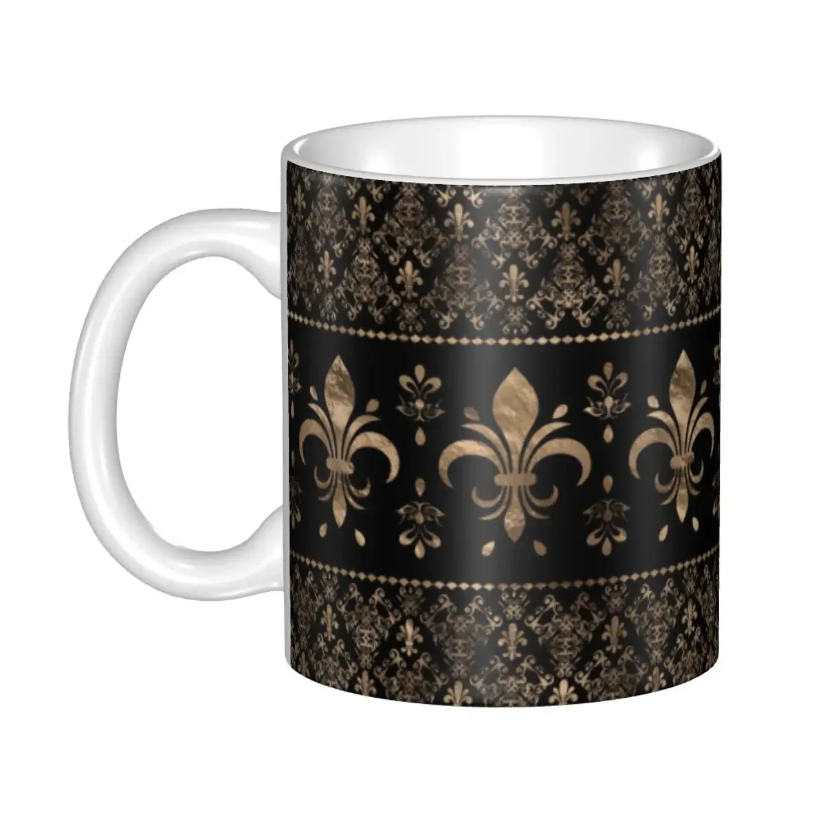 Luxury Black And Gold Fleur De Lys Coffee Mug DIY Customized Lily Floral Fleur-de-Lis Ceramic Tea Milk Mug