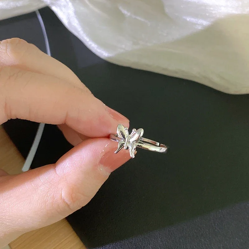 Fashion Silver Simple Metal Butterfly Rings For Women Niche Design Wedding Fine Jewelry Gift