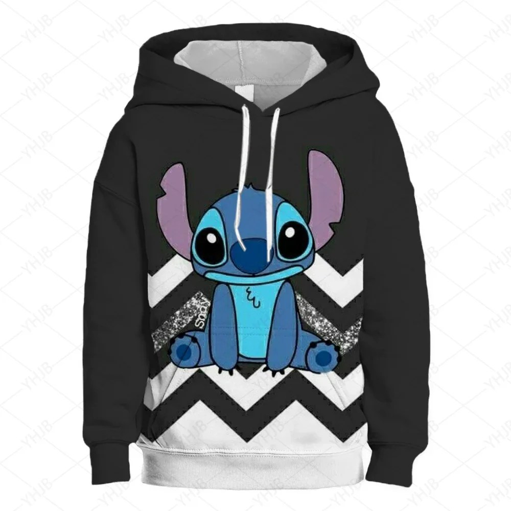 Sweat à capuche dessin animé Disney Stitch pour femme, vêtements de couple, arc d'anime, nouveau style, à la mode et décontracté, automne et hiver