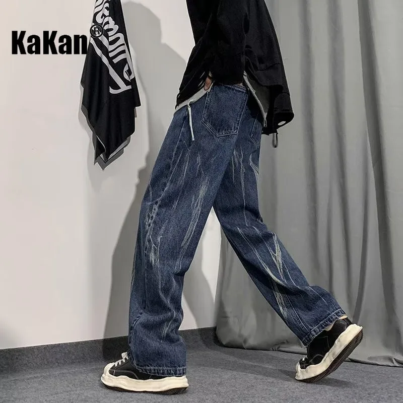 

Kakan - Europe and The United States New Tie-dye Jeans Men's, Loose Straight Drop Feeling Wide-leg Long Jeans K63-3317