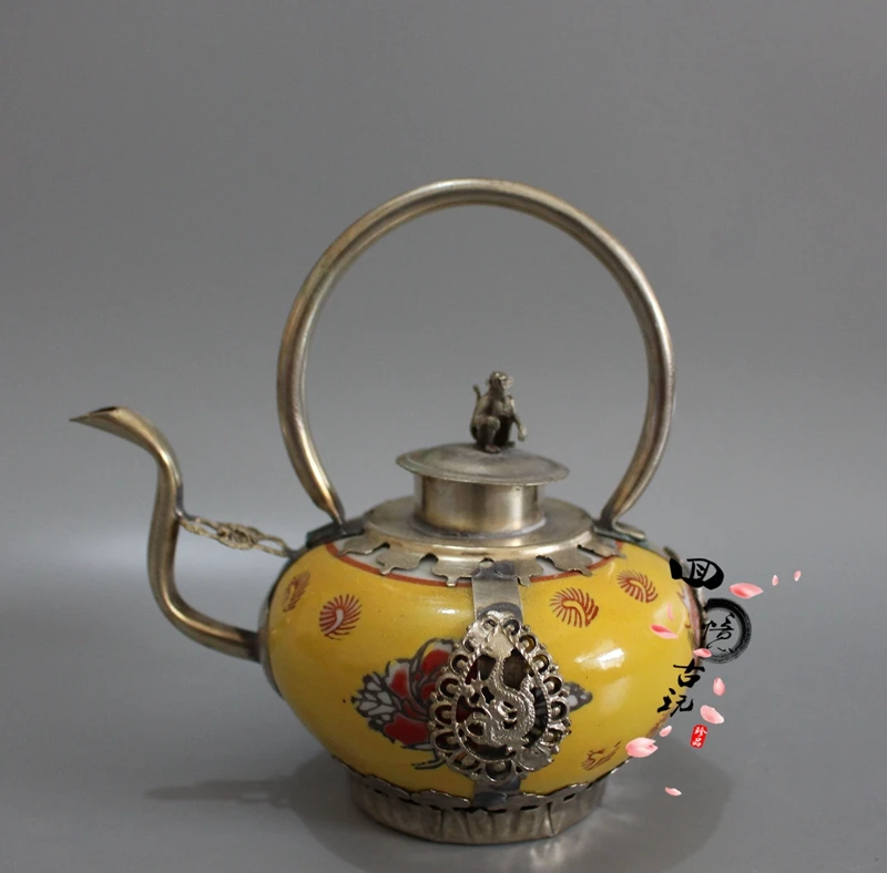 

Antique Miscellaneous Collection Antique Porcelain Copper Clad Porcelain Wine Kettle, Silver Clad Porcelain Tea Kettle Wine Set,