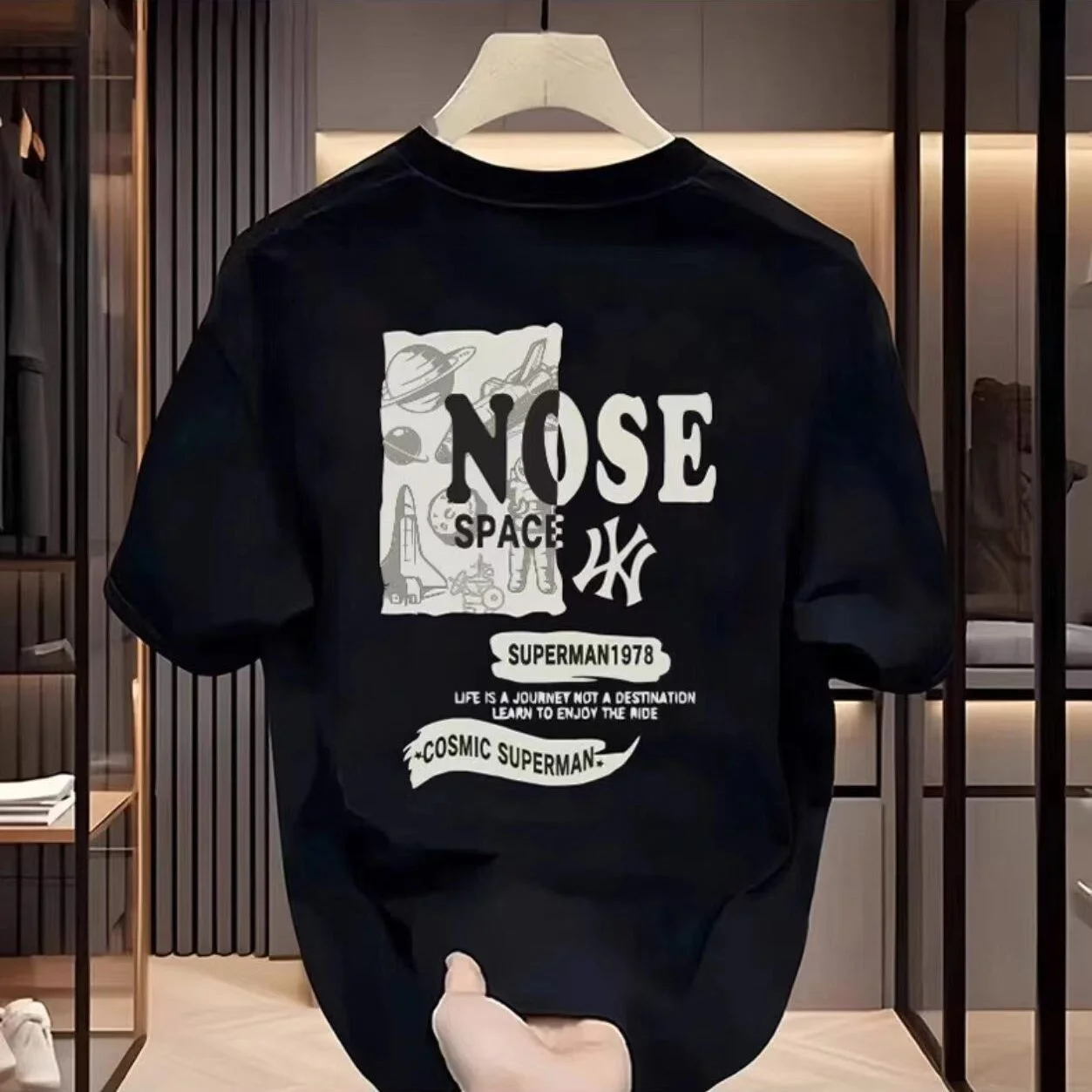 

High-quality Men's Summer New Thick Pure Cotton T-shirt, with Printed Design, Stylish, Breathable, and Sweat-absorbing