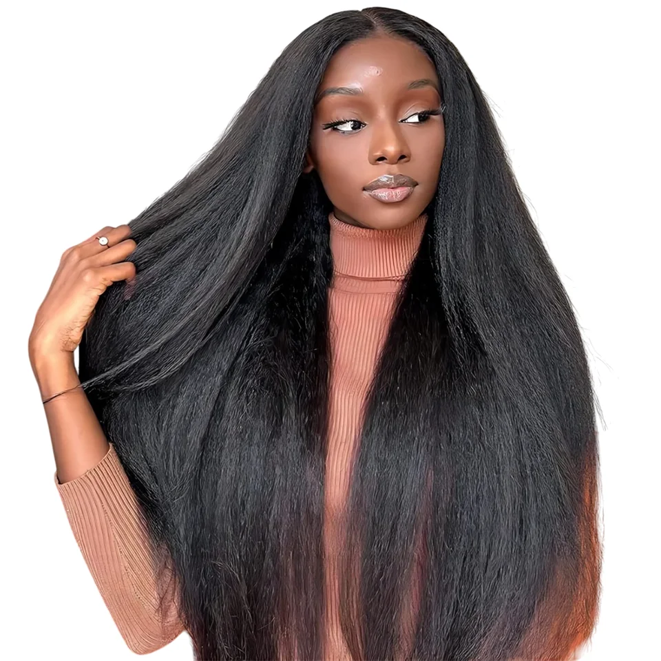 

13x6 HD Lace Kinky Straight Lace Front Wigs Human Hair Preplucked Glueless 30inch 13x4 Kinky Straight Human Hair Wigs Density200