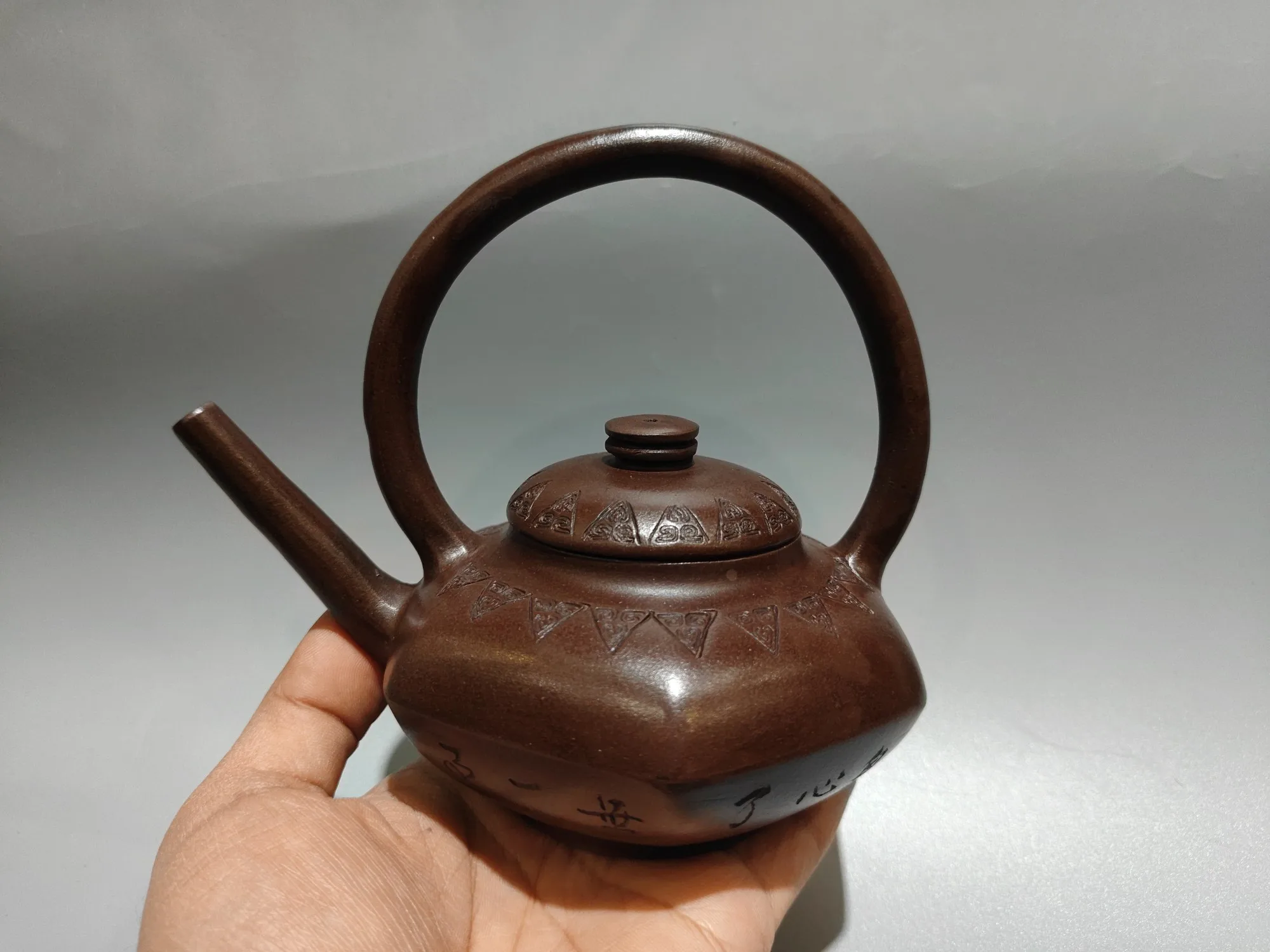 Yixing Purple Clay Teapot engraving pattern Long mouthed teapot Teapot with a handle Kettle Tea Maker Amass wealth