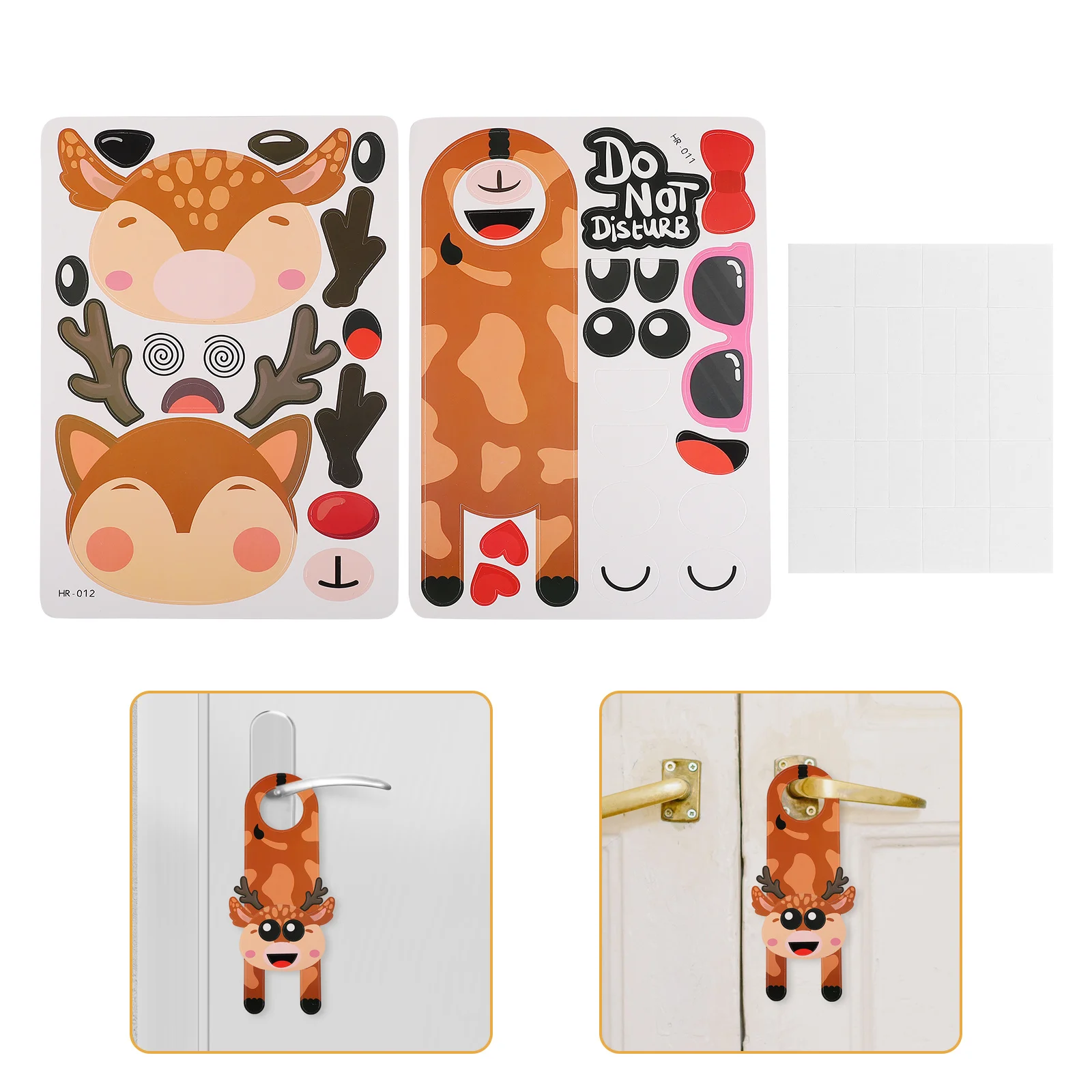 2Pcs DIY Reindeer Door Knob Signs Kids Cartoon Pendants Safe Premium Paper Material Color Shape Recognition Knob Sign