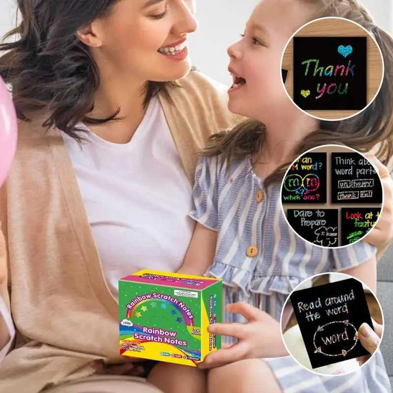 Rainbow Scratch Off Mini Art Notes pour enfants et adolescents, cartes de bloc, grands travaux manuels, arc-en-ciel, 100