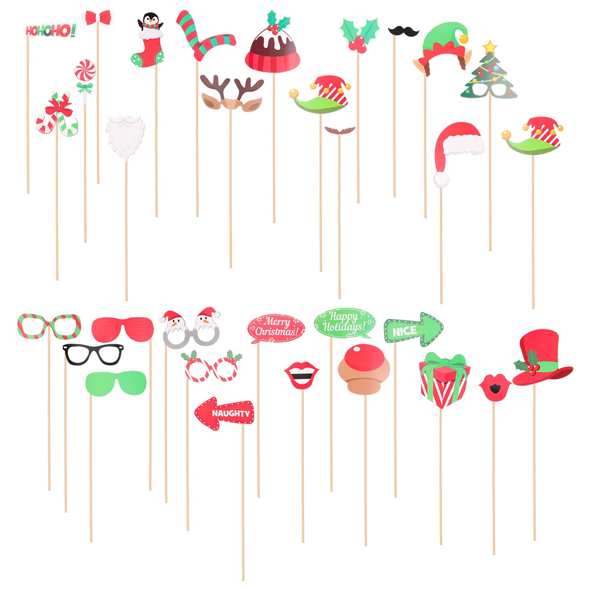 32 Pcs Christmas Photo Props for Decor Santa Picture Frame Party Booth Backdrops