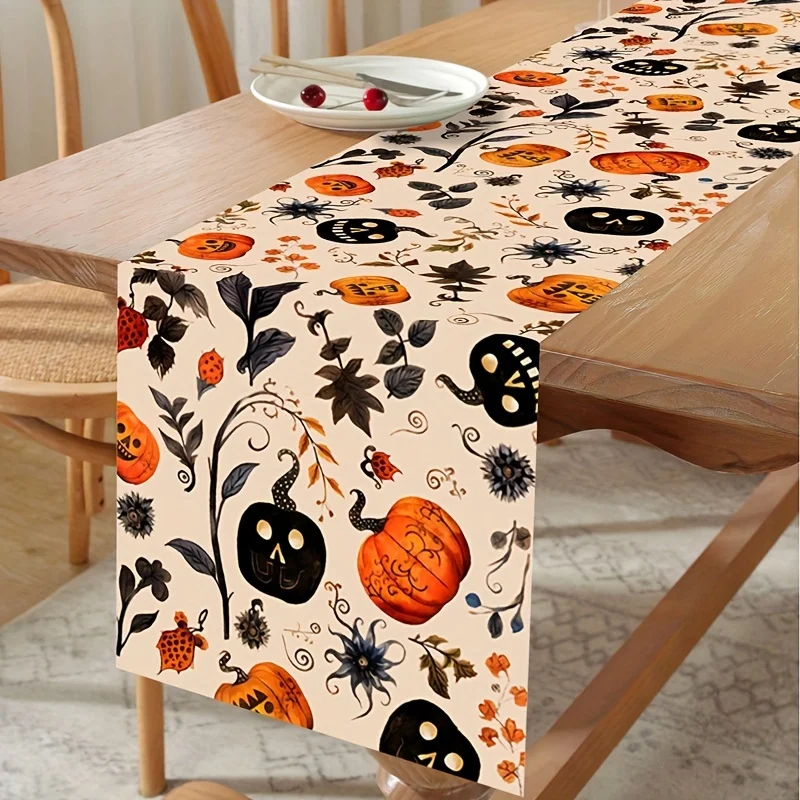 Kürbis- und Totenkopf-Design mit Herbstblättern und Fledermäusen, perfekt für Heimdekoration, Esstisch für Halloween-Partys, Halloween-Dekorationen