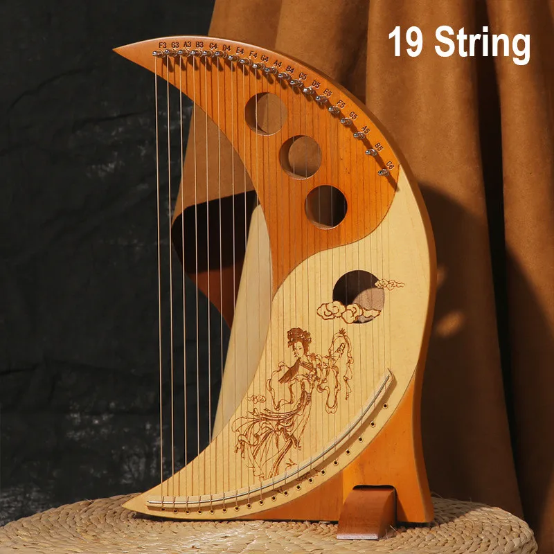 19 String Lyre Piano Solid Wooden High Quality Lyre Harp Portable Musical Instrument Stringed Instrument with Tuning Wrench