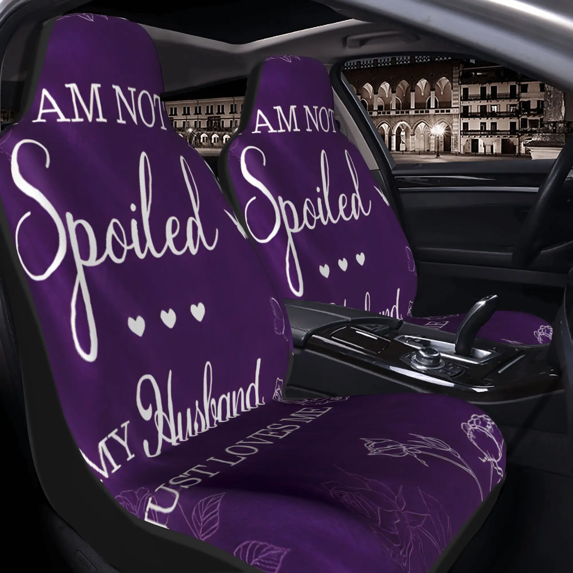 2pcs I Am Not Spoiled, My Husband Just Loves Me - Purple Rose Design Throw BlanketCar Seat Covers, Suitable For All Vehicles, Ch