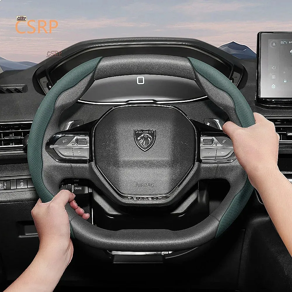 Suitable for Peugeot Breathable Leather Steering Wheel Cover Non-Slip Durable Quick-Release for 206 208 3008