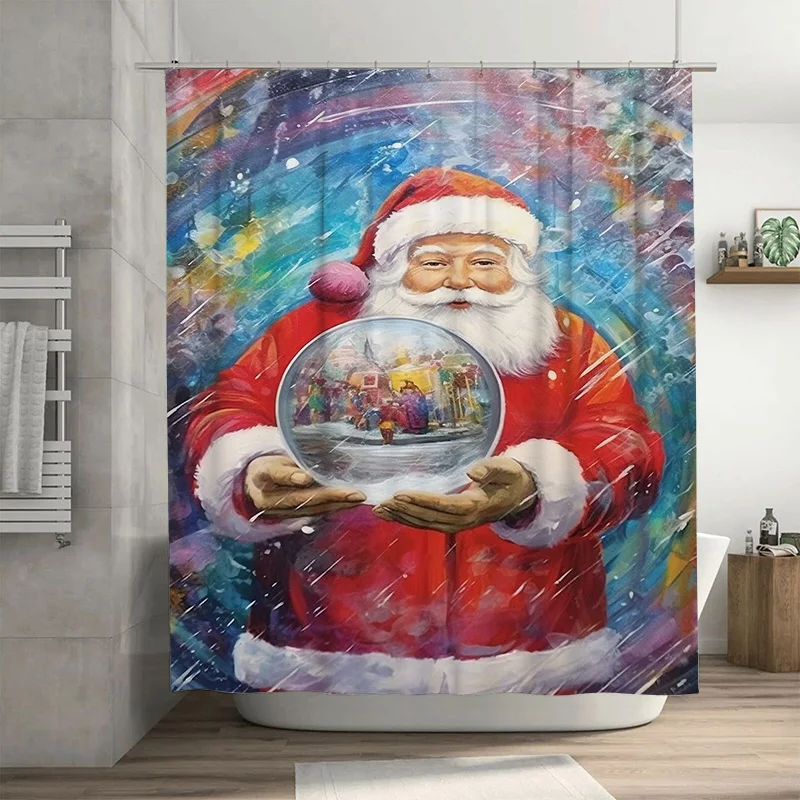

Очаровательный Санта-Клаус Туну со снежным глобусом, занавеска для душа, Рождественский праздник, декор для ванной комнаты, праздничный зимний деревенский фон Фу