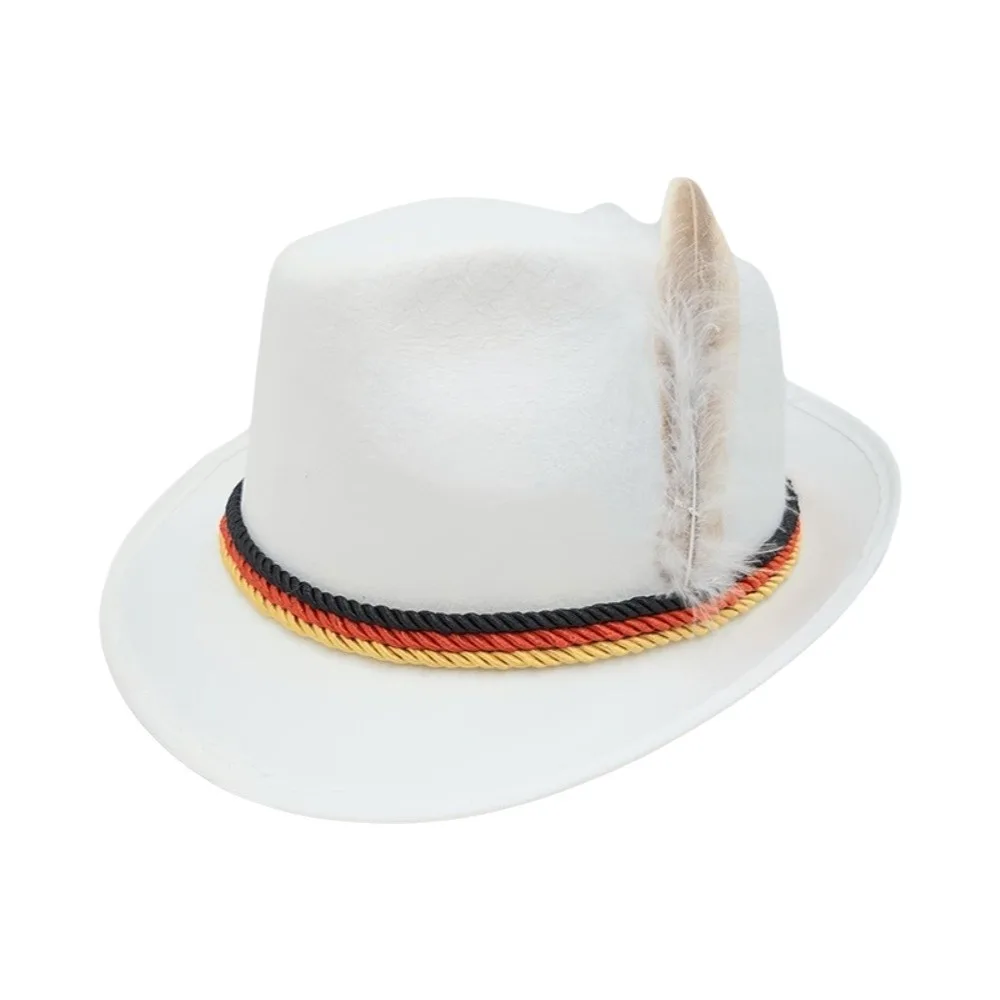 New Classic Bavarian Feather Hat Structured Brim Decorative Side Cord Fedora Hat Dress Up Western Panama Hat Men Women