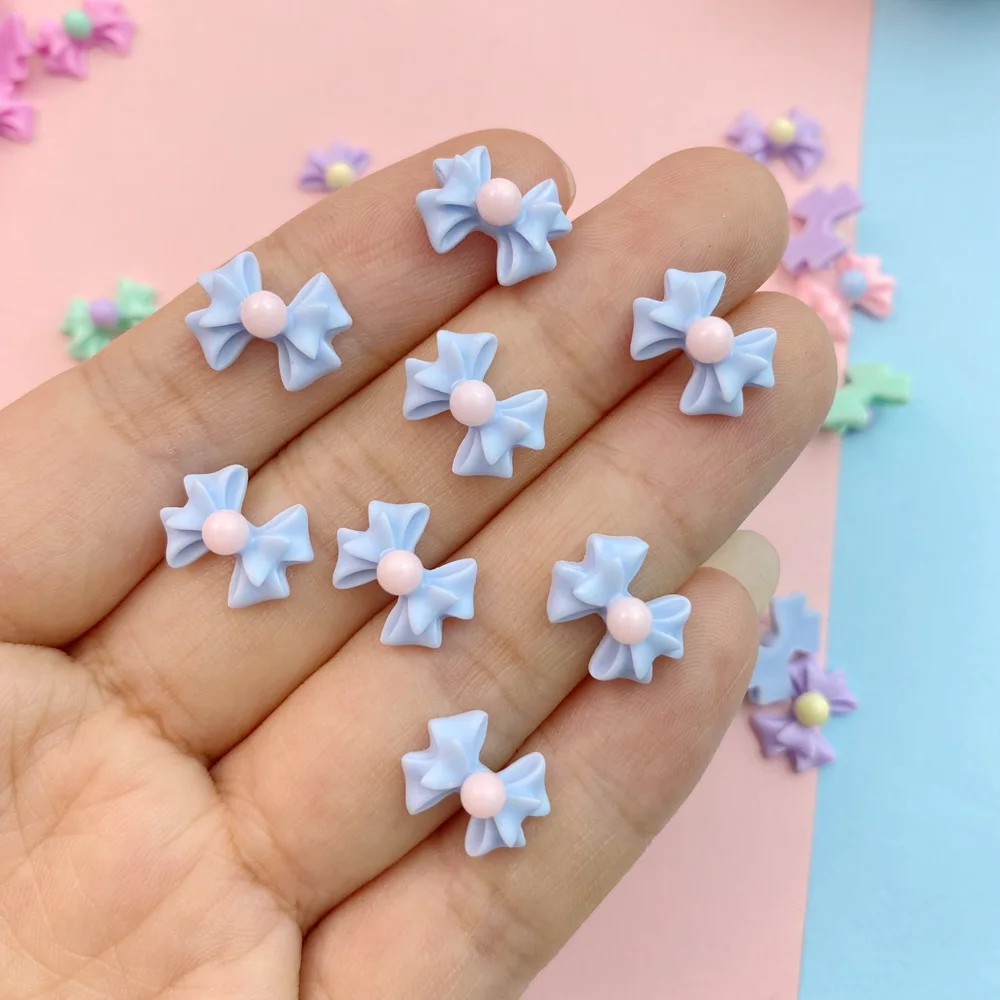 50pcs 3D Resin Nail Cute mini Two-color Bow Nail Parts Accessories Kawaii DIY Nail Art Decoration