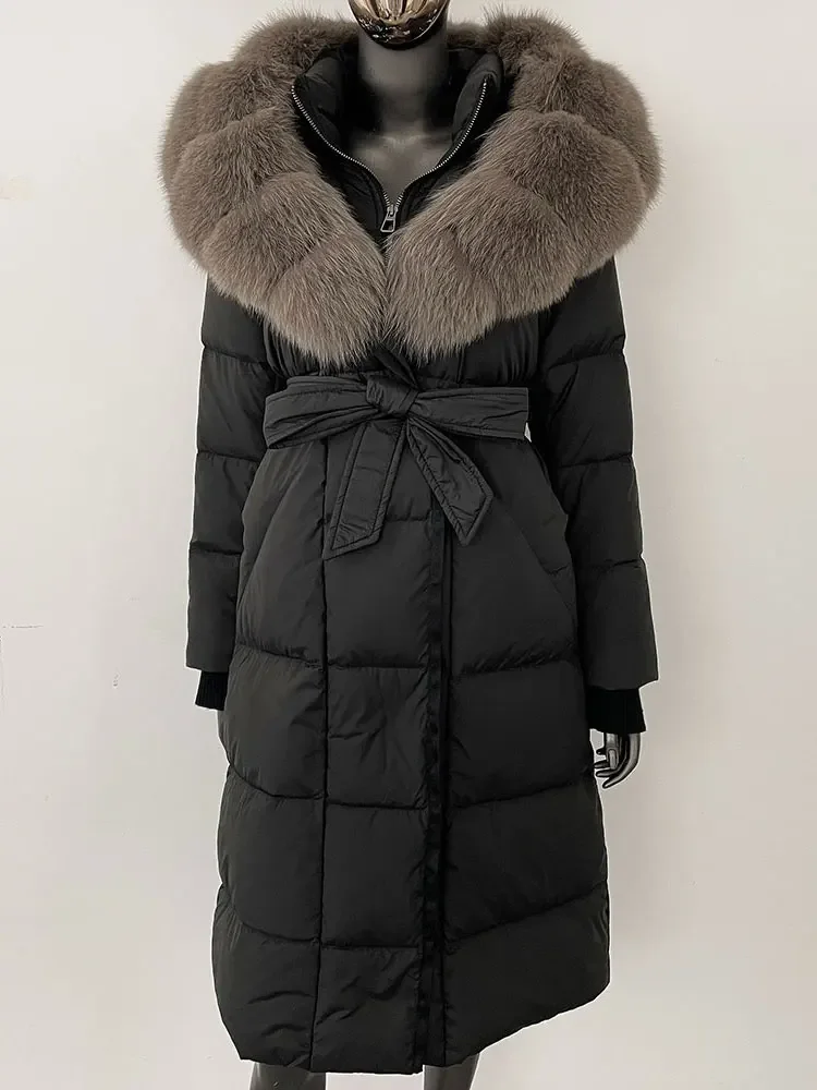 

Длинная куртка-пуховик с капюшоном, женская новая зимняя теплая белая куртка на гусином пуху, женская куртка из натурального лисьего меха, женское пальто из натурального меха