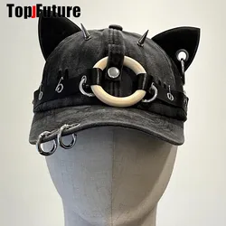 Harajuku Gothic Devil Cat Ear Sun Hat Women Men Punk Designer Y2K Girls Accessories Sunhat Cap steampunk hip pop Cat ear Hat