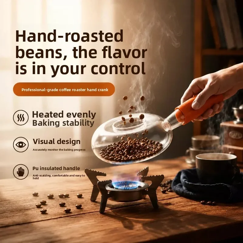 Manual Coffee Bean Roaster Hand Crank Stainless Steel Mesh Roasting Net Beginner Friendly Visible Design Evenly Baked Home Coffe