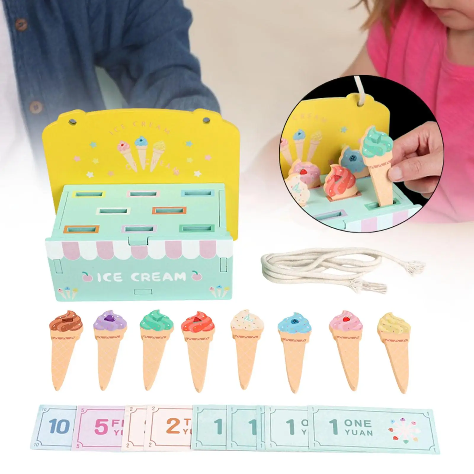 Wooden Ice Cream Stand for Kids Pretend Play for Children Age 3+ Girls Boys