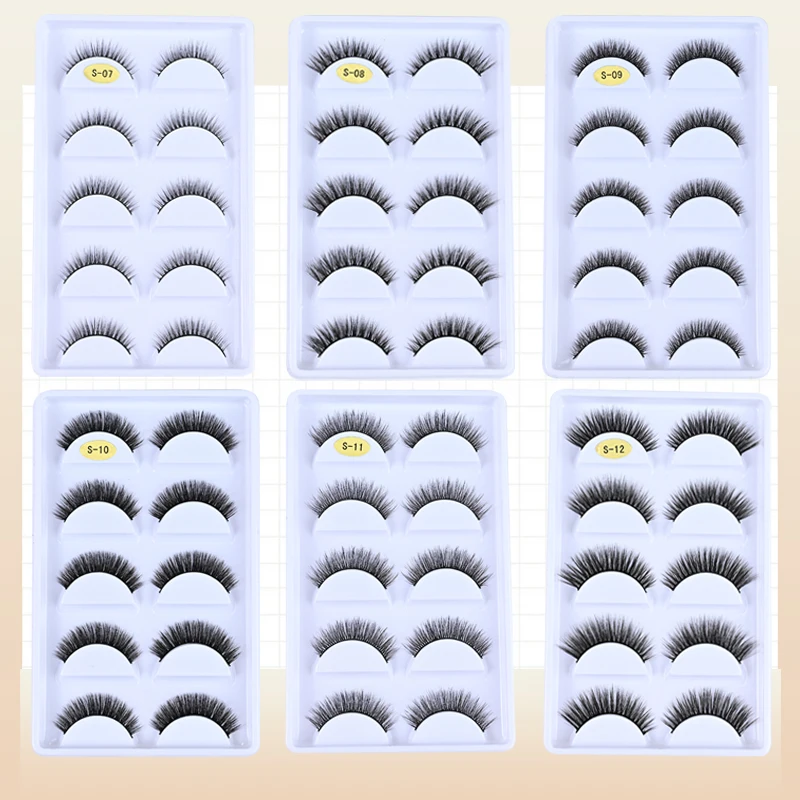 5 pairs of black stems naturally thick curled soft one piece false eyelashes 3D three-dimensional eyelash extension tool