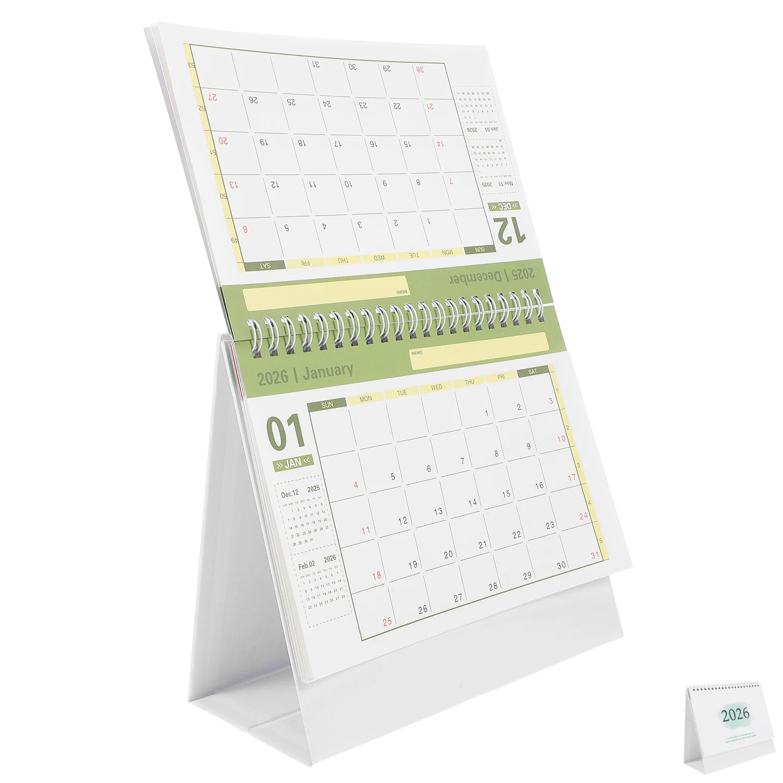 

Маленький мини-раскладной настольный календарь 2026 в минималистском стиле, органайзер для ежедневного планировщика, офисный домашний настольный календарь, светло-зеленый