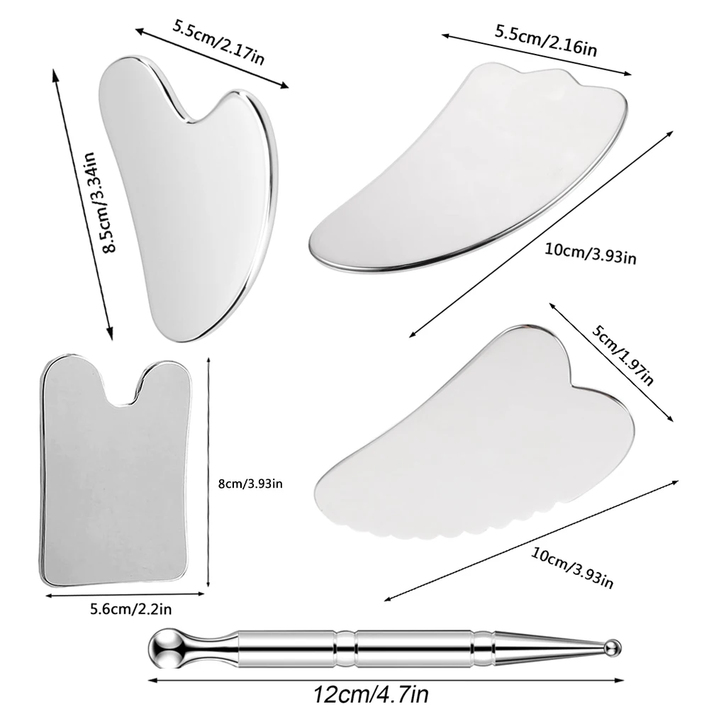 Pengeruk pijat Stainless Steel, alat pengeruk Gua Sha, Pengencang kulit Anti Penuaan, kontur logam pendingin mengurangi bengkak