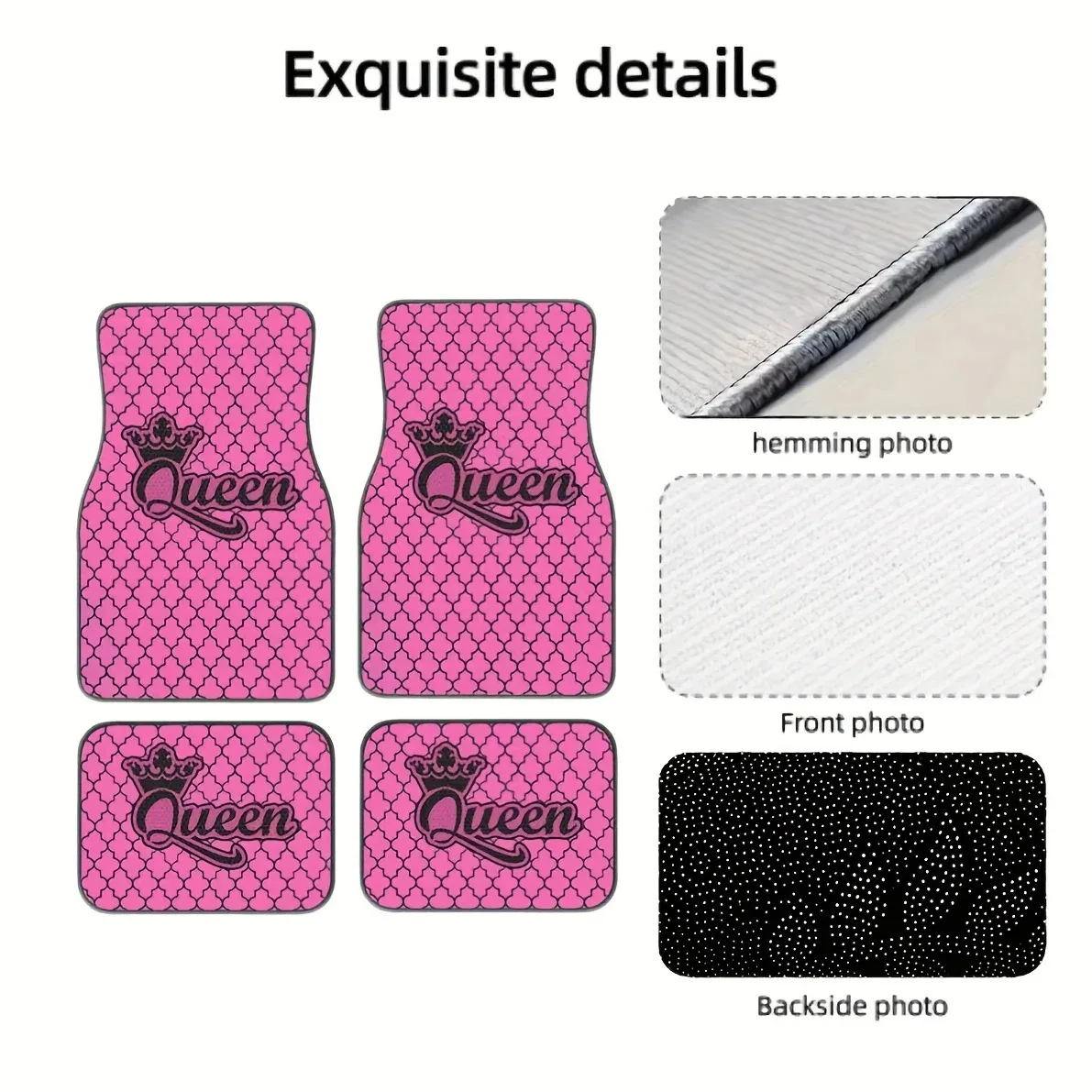 4 Pieces Pink Queen Crown Patterned Universal Fit Car Floor Mats Auto Carpet Rugs Set for SUV Van Truck - Gift for Men And Women view 5